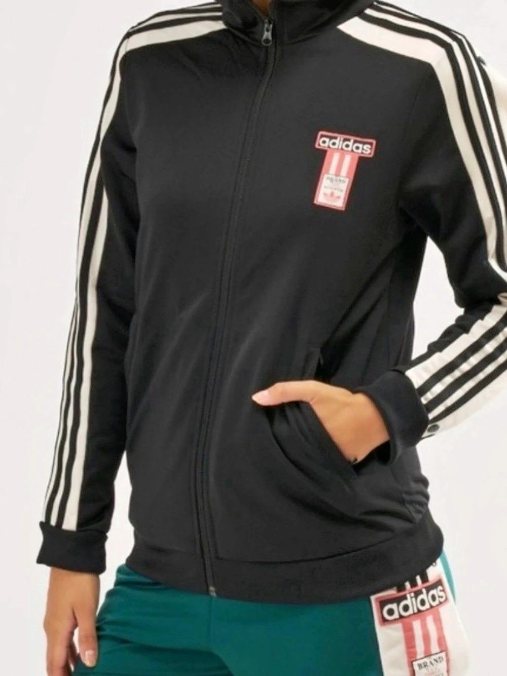 adidas Adicolor Striped Track Jacket in Black, Pink & White Size XL Like New